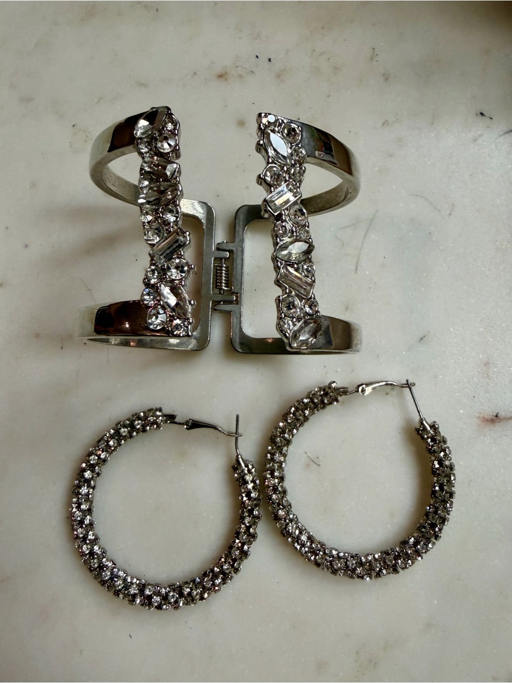 INC International Concepts Silver-Tone Crystal Cuff and Pavé Hoop Earring Set